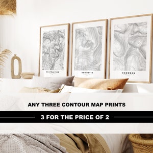 Contour Map Print Set x3 - Sparangebot - Drei für Zwei - Beliebige Berge/Gipfel - Contour Map - Topographische Karte - Benutzerdefinierte Textoptionen
