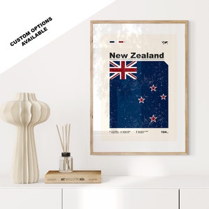 New Zealand Flag Print - Flag Poster - Mid Century Modern - Custom Options Available - Framed or Canvas Prints Available - Custom Gift