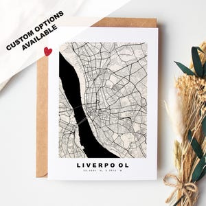 Wenskaart kaart Liverpool - aangepaste opties beschikbaar - aangepaste kaartwenskaart - mat karton - kraftenvelop inbegrepen