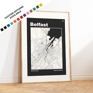 Kaartafdruk Belfast - aangepaste opties/kleuren beschikbaar - afdrukken of ingelijste afdrukken - Belfast, Noord-Ierland - aangepaste tekst voor cadeau