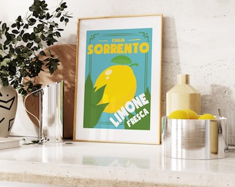 Impresión de limón - Sorrento Limone - Arte mural de cocina - Italiano - Limón - Cítricos - Póster de cocina - Verde - Regalo para amantes de la comida - Vintage