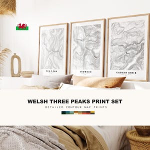 Set di stampa Welsh Three Peaks x3 - Snowdon - Pen Y Fan - Cadair Idris - Contour Maps - Wales Three Peaks - Yr Wyddfa - Penygader