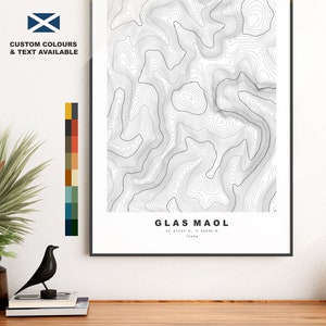Glas Maol-afdruk - contourkaart - Glas Maol-poster - Schotland - topografische kaart - afdrukken - kunst aan de muur - Glas Maol-kaart