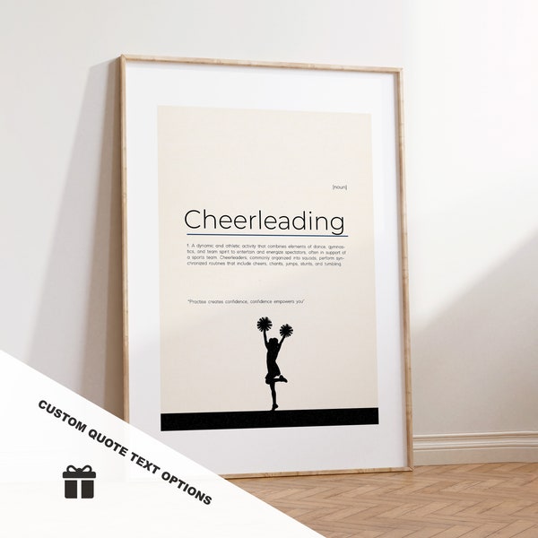 Cheerleading Definition Print - Custom Text/Quote Options - Customised Gift - Framed or Canvas - Quote Print - Different Colours Available