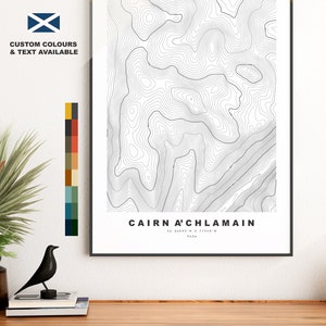 Print Carn a' Chlamain - Contourkaart - Poster Carn a' Chlamain - Schotland - Topografische kaart - Print - Muurkunst - Kaart Carn a' Chlamhain