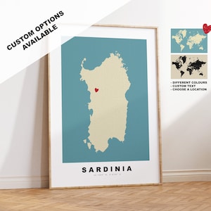 Sardinien Karte Druck - Personalisierte Karte Geschenk - Rahmen- oder Leinwandoptionen verfügbar - Benutzerdefinierte Textoptionen - Personalisiertes Geschenk