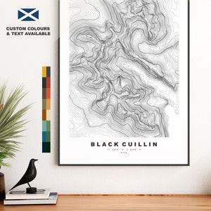 Black Cuillin Print - Konturkarte - Black Cuillin Map - Schottland - Topographische Karte - Print - Wandkunst - Skye - Sgurr Alasdair - Topographie
