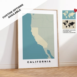 California Map Print - Personalised Map Gift - Framed or Canvas Options Available - Custom Text Options - Personalised Gift