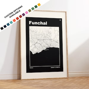 Funchal Map Print - Print, Framed or on Canvas - Funchal Poster - Funchal Madeira - Custom Text Options - Map Wall Art - Gift