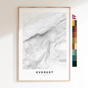 Everest-kaartafdruk - contourkaartafdruk - topografische kaart - poster - muurkunst - bergkaarten Nepal - Everest