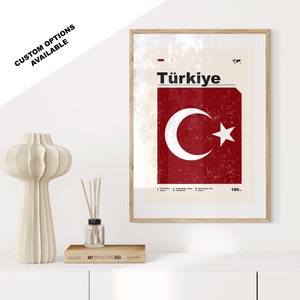 Turkey Flag Print - Flag Poster - Mid Century Modern - Custom Options Available - Framed or Canvas Prints Available - Custom Gift