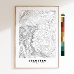 Eglwyseg-bergafdruk - contourkaart - Eglwyseg - Wales - topografische kaart - afdruk - poster - muurkunst - Eglwyseg-poster - kaart - topografie