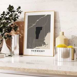Vermont Print - Custom Map Print - Personalised Text Gift Options - Frames/Canvas Options - Vintage Style Map Print