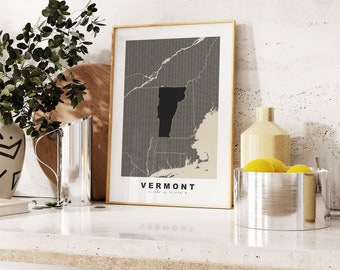 Vermont Druck - Benutzerdefinierter Kartendruck - Geschenkoptionen mit personalisiertem Text - Rahmen- / Leinwandoptionen - Kartendruck im Vintage-Stil