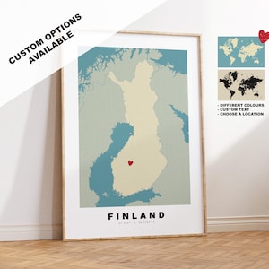 Finnland Kartendruck - Personalisiertes Kartengeschenk - Rahmen- oder Leinwandoptionen verfügbar - Benutzerdefinierte Textoptionen - Personalisiertes Geschenk