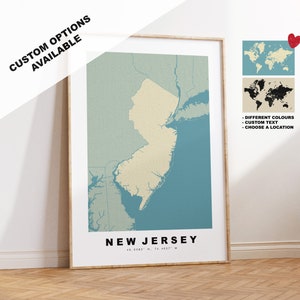 Kaart afdrukken New Jersey - gepersonaliseerd kaartcadeau - ingelijste of canvas opties beschikbaar - aangepaste tekstopties - gepersonaliseerd cadeau