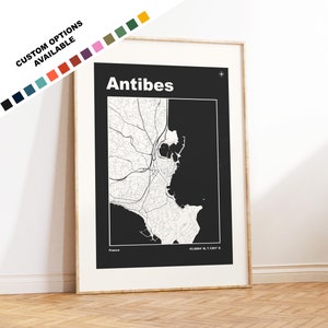 Antibes Karte - Druck, gerahmt oder auf Leinwand - Antibes Poster - Antibes Frankreich - Benutzerdefinierte Textoptionen - Frankreich Stadtplan