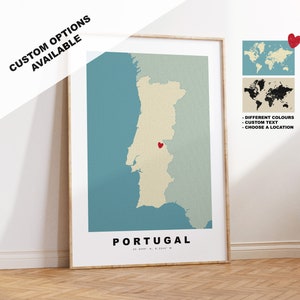 Portugal Map Print - Personalised Map Gift - Framed or Canvas Options Available - Custom Text Options - Personalised Gift
