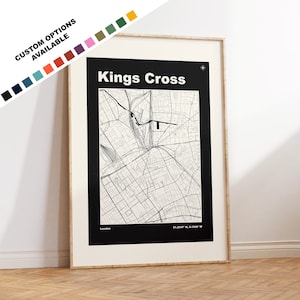 Impressão do mapa de Kings Cross - Opções/cores personalizadas disponíveis - Impressões ou impressões emolduradas - Kings Cross London - Texto personalizado para presente
