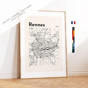 Rennes Map Print - Custom options/colours available - Prints or Framed Prints - France