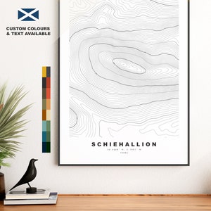 Impressão Schiehallion - Mapa de Contorno - Pôster Schiehallion - Escócia - Mapa Topográfico - Impressão - Arte de Parede - Mapa Schiehallion - Munros