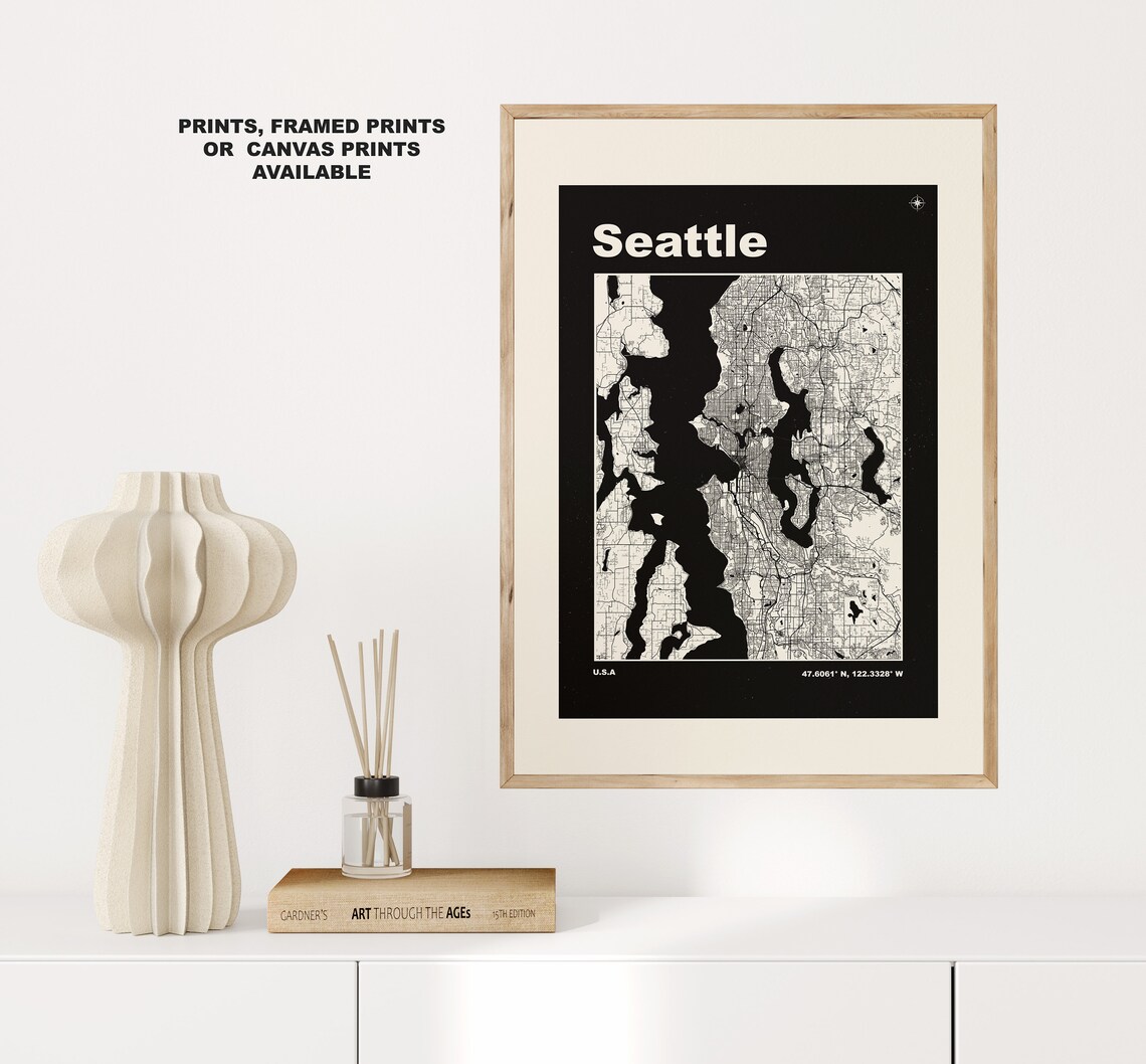 Seattle Map Print - Custom Options/colours Available - Prints or Framed ...
