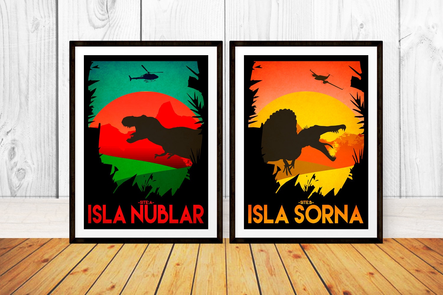 Jurassic park travel poster set isla nublar sorna site a b wall art print available in many sizes