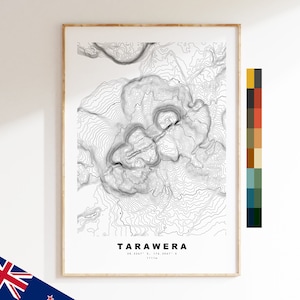 Tarawera Impression - Nouvelle-Zélande - Carte des contours  - Carte topographique - Impression - Affiche - Impression de carte