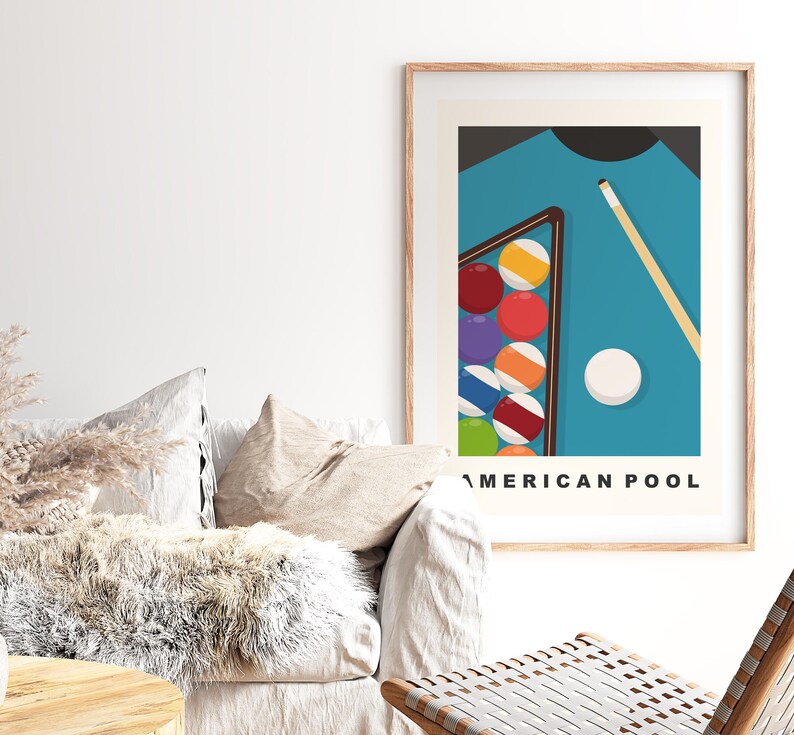 American Pool Print - Minimalist - Pool Table Poster - Print - Wall Art ...