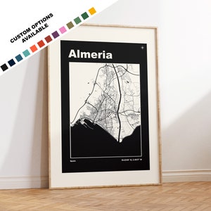 Impresión del mapa de Almería - Impresión, enmarcada o sobre lienzo - Póster de Almería - Almería España - Opciones de texto personalizadas - Arte de pared con mapas - Regalo