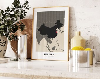 China Print - Custom Map Print - Personalised Text Gift Options - Frames/Canvas Options - Vintage Style Map Print