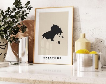 Skiathos Print - Custom Map Print - Personalised Text Gift Options - Frames/Canvas Options - Vintage Style Map Print