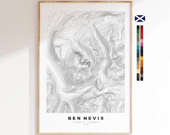 Ben Nevis Print - Contour Map - Ben Nevis Map Print - Scotland - Topographic Map - Custom Text Options - Ben Nevis Poster - Munro Bagging