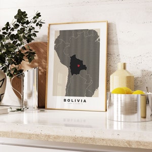 Bolivien Druck - Benutzerdefinierter Kartendruck - Geschenkoptionen mit personalisiertem Text - Rahmen / Leinwandoptionen - Vintage Style Map Print