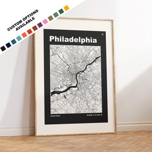 Stampa mappa di Philadelphia - Stampa, incorniciata o su tela - Poster di Philadelphia - Philly - Opzioni di testo personalizzate - Arte murale con mappa - Regalo
