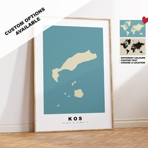 Kos Kartendruck - Personalisiertes Kartengeschenk - Rahmen- oder Leinwandoptionen verfügbar - Benutzerdefinierte Textoptionen - Personalisiertes Geschenk