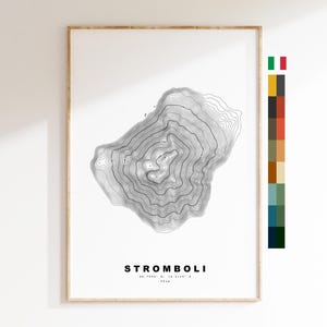 Stromboli-kaartafdruk - contourkaartafdruk - topografische kaart - poster - muurkunst - bergkaarten Italië - Eolische eilanden
