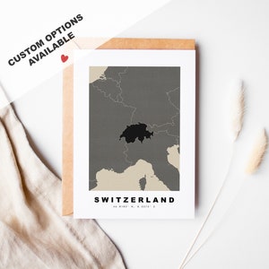 Cartão de felicitações personalizado da Suíça - Envelope Kraft incluído - Texto personalizado - Cartão de felicitações da Suíça - Aniversário - Viagem surpresa