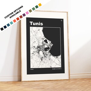 Tunis Karte Druck - Benutzerdefinierte Optionen / Farben erhältlich - Drucke oder gerahmte Drucke - Tunis, Tunesien - Benutzerdefinierter Text für Geschenk