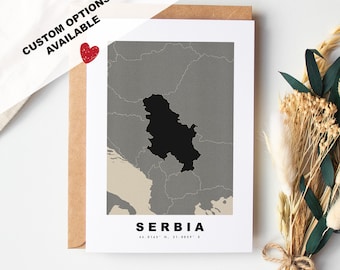 Serbia Custom Greeting Card - Kraft Envelope Included - Custom Text - Serbia Greeting Card - Anniversary - Surprise Trip - Birthday