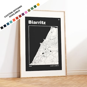 Biarritz Karte - Druck, gerahmt oder auf Leinwand - Biarritz Poster - Biarritz Frankreich - Benutzerdefinierte Textoptionen - Frankreich Stadtpläne