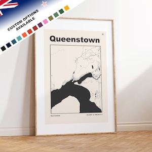 Queenstown Carte imprimée - Nouvelle-Zélande - Carte de la ville de la Nouvelle-Zélande - Carte personnalisée