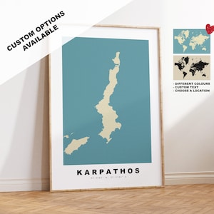 Karpathos Kartendruck - Personalisierte Karte Geschenk - Rahmen- oder Leinwandoptionen verfügbar - Benutzerdefinierte Textoptionen - Personalisiertes Geschenk