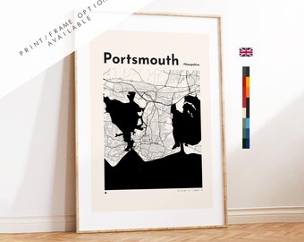 Portsmouth Map Print - Custom options/colours available - Prints or Framed Prints - Hampshire, UK