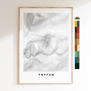 Tryfan-afdruk - contourkaart - Snowdonia - Wales - topografische kaart - afdruk - poster - muurkunst - Tryfan-poster - contourkaart - topografie