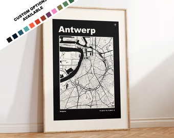 Antwerp Map Print - Print, ingelijst of op canvas - Antwerp Poster - Antwerpen België - Aangepaste tekstopties - Kaartmuurkunst - Cadeau