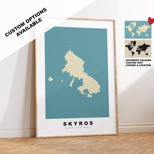 Skyros Kartendruck - Personalisiertes Kartengeschenk - Rahmen- oder Leinwandoptionen verfügbar - Benutzerdefinierte Textoptionen - Personalisiertes Geschenk