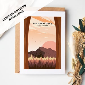 Cartão de felicitações Redwoods - Parque Nacional Redwoods - Cartões de felicitações dos parques nacionais dos EUA - Envelope incluído - Cartão reciclado branco