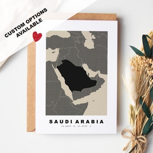 Cartão de felicitações personalizado da Arábia Saudita - Envelope Kraft incluído - Texto personalizado - Cartão de felicitações saudita - Aniversário - Viagem surpresa - Aniversário