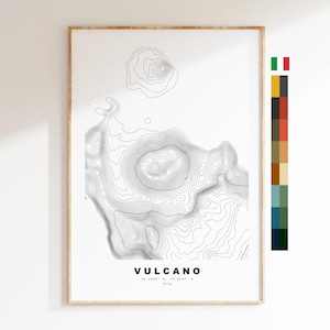 Vulkaankaart afdrukken - contourkaart afdrukken - topografische kaart - poster - muurkunst - bergkaarten Italië - Eolische eilanden